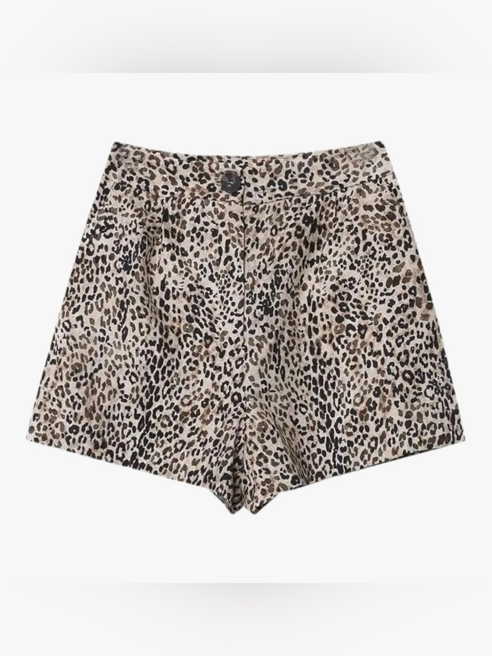 Zara Leopard-Print High-Waist Shorts in Beige and Black
